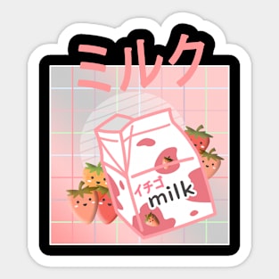 90s Japanese Kawaii Otaku Aesthetic Strawberry MilkShake Sticker